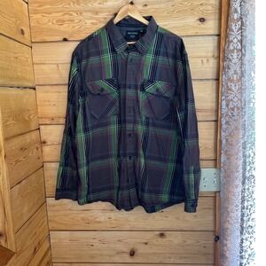 Plaid Button Up Long Sleeve Shirt Mens 2XX-Large Green Brown Harley-Davidson